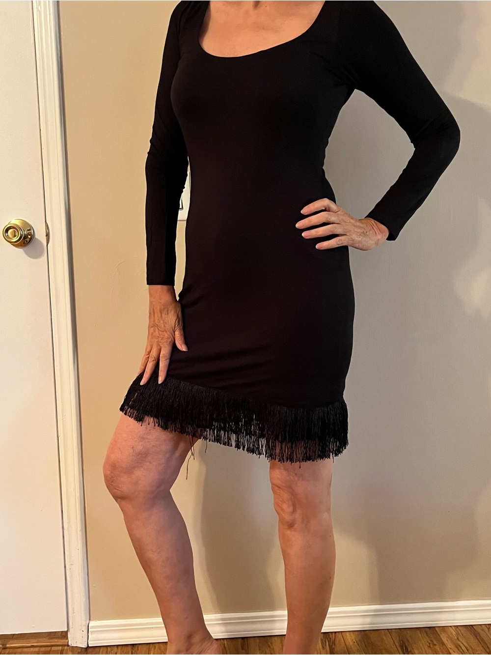 Weston Wear Black Long-Sleeve Fringe-Hem Mini Dress